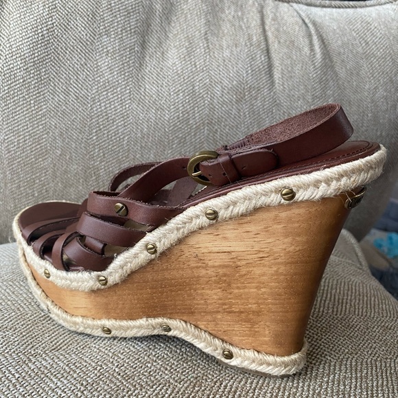 Michael Kors Brown Leather Jute 70’s Boho Festival Wedge Sandals. Size 11. EUC. - Picture 14 of 15